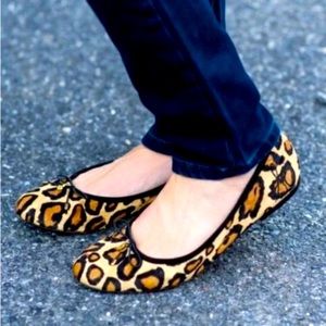 Sam Edelman Women's Felicia Round Toe Leopard Print Calf Hair Ballet Flats 8 GUC